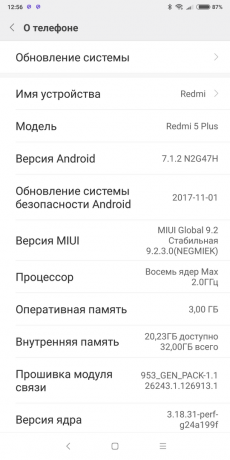 Xiaomi रेडमी 5 प्लस: सिस्टम संस्करण
