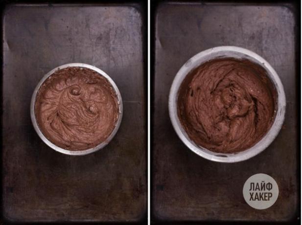 चॉकलेट भरने के साथ कुकीज़ बनाने के लिए, ला कोको को मक्खन में मिलाएं, हरा दें, फिर मक्खन को आटे के साथ मिलाएं।