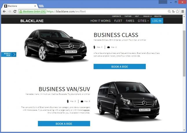 Blacklane व्यापार स्तरीय मशीनों, व्यापार वैन और कारों के प्रीमियम प्रदान करता है