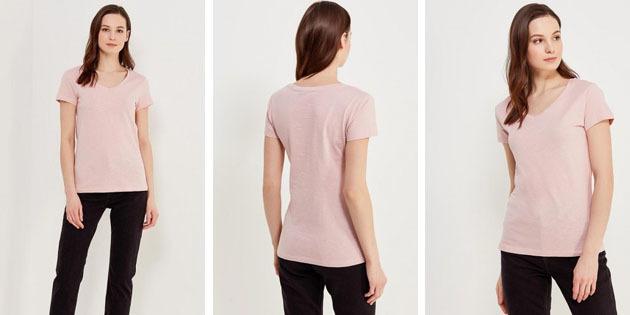 यूरोपीय दुकानों से बेसिक महिलाओं की टी शर्ट: टी शर्ट सेला रंग धूल गुलाब