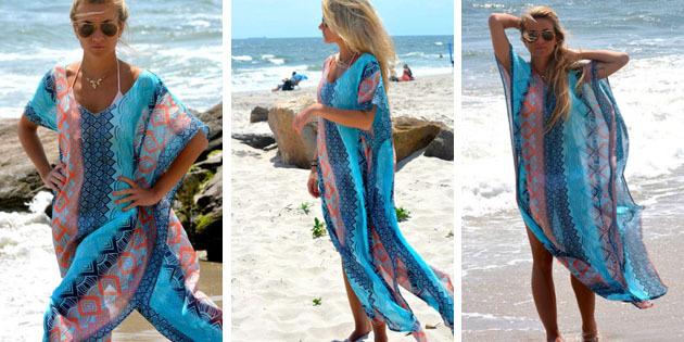 समुद्र तट ड्रेस: ​​ड्रेस ज्यामितीय प्रिंट के साथ
