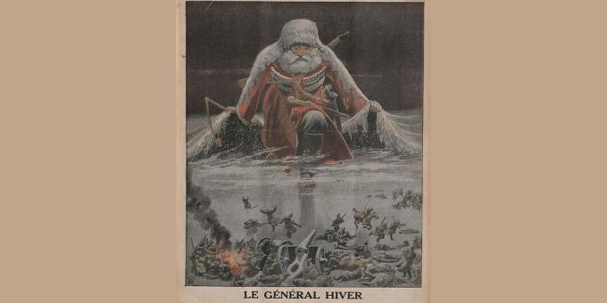 रूसी साम्राज्य का इतिहास: "जनरल विंटर जर्मन सेना पर आगे बढ़ रहा है", ले पेटिट जर्नल, जनवरी 1916 से लुई बॉम्बेल द्वारा चित्रण। 