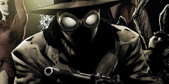 सुपरहीरो की अप्रत्याशित संस्करण: स्पाइडर मैन एक काले सूट और टोपी पहनता है, और पहले मामले में भूल जाते हैं नहीं है एक बंदूक हड़पने के लिए