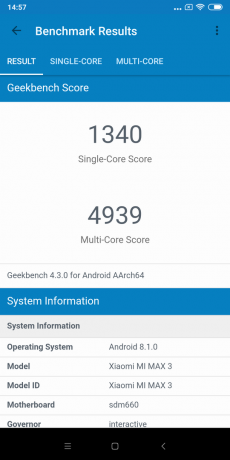 समीक्षा Xiaomi एम आई मैक्स 3: Geekbench