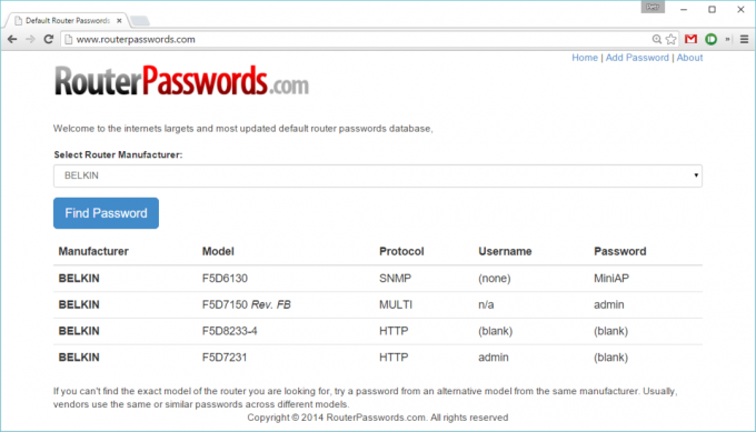 मैं मानक उपयोगकर्ता नाम और रूटर के पासवर्ड कैसे प्राप्त कर सकता