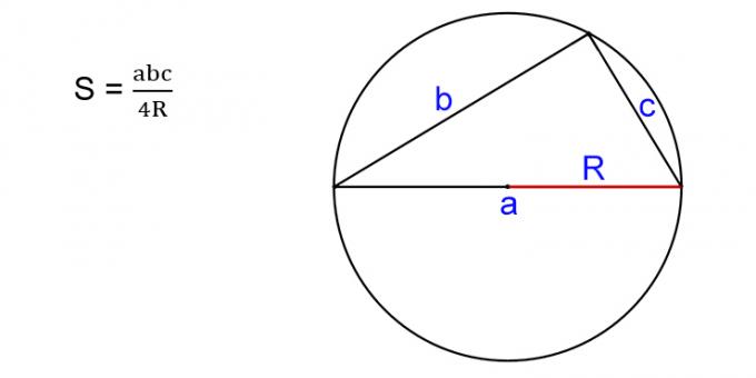 त्रिभुज के क्षेत्र की गणना कैसे करें, तीन पक्षों और परिधि वाले वृत्त की त्रिज्या को जानें