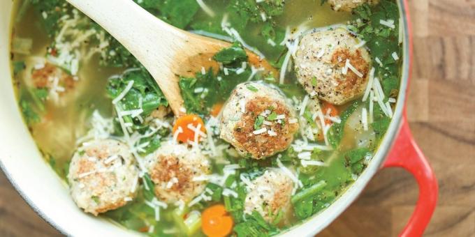 पालक और meatballs के साथ सब्जी का सूप: स्टफिंग से क्या पकाने के लिए