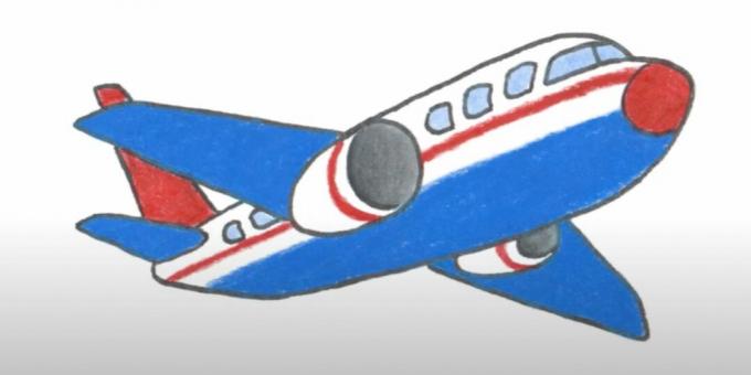 हवाई जहाज कैसे खींचना है: रंगीन पेंसिल से हवाई जहाज खींचना