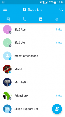 स्काइप लाइट: Skype संपर्क