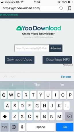 कैसे iPhone और aypad पर वीडियो डाउनलोड करने के लिए: ऑनलाइन क्षेत्र में ऊपर URL पेस्ट करें