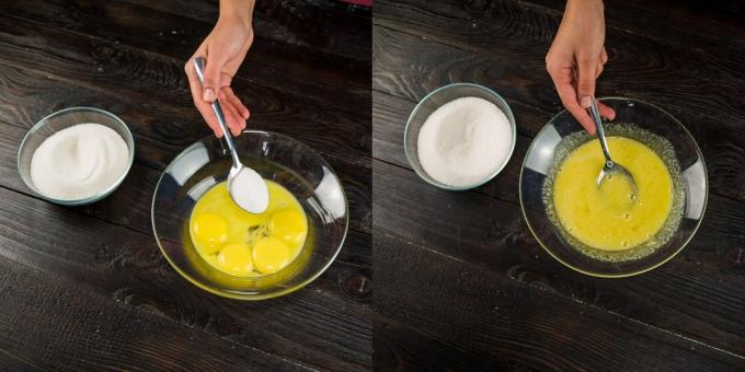 tiramisu के लिए कदम नुस्खा से कदम: सफेद रगड़ मिश्रण जब तक कि चीनी और अंडे की जर्दी जोड़ें