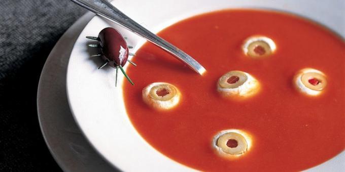 हैलोवीन के लिए व्यंजन: आंखों के साथ टमाटर का सूप