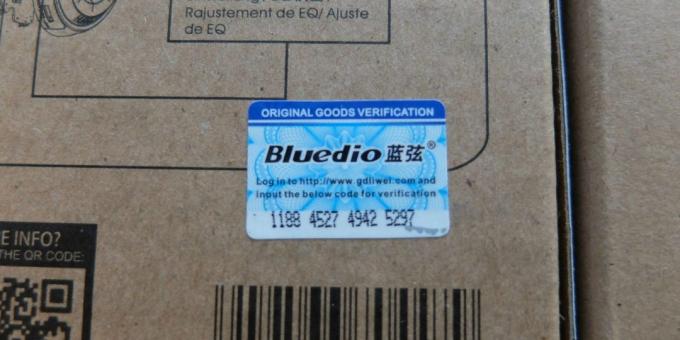 मूल Bluedio की पैकेजिंग पर होलोग्राम