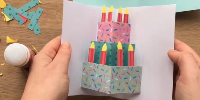 अपने खुद के हाथों से जन्मदिन कार्ड: कट और केक के लिए मोमबत्ती पेस्ट
