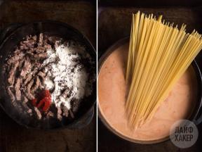 क्या हर दिन खाने के लिए खाना बनाना: एक कटोरी में पास्ता के साथ बीफ़ स्ट्रोगानौफ़