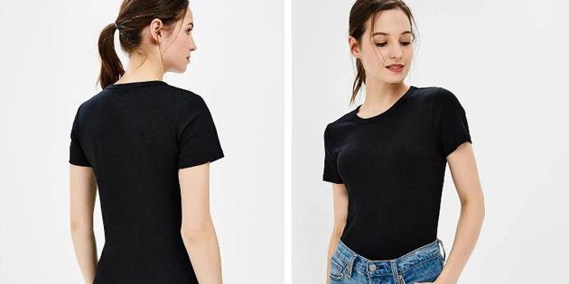यूरोपीय दुकानों से बेसिक महिलाओं की टी शर्ट: एक दौर गर्दन के साथ मूल टी शर्ट
