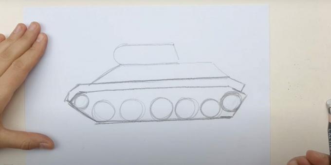 एक टैंक कैसे आकर्षित करें: पहियों और कैटरपिलर को रेखांकित करें