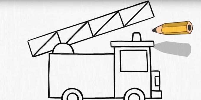 एक फायर ट्रक कैसे आकर्षित करें: एक सीढ़ी और एक बीकन जोड़ें