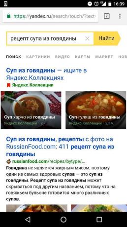 "Yandex": खोज सामग्री द्वारा व्यंजनों