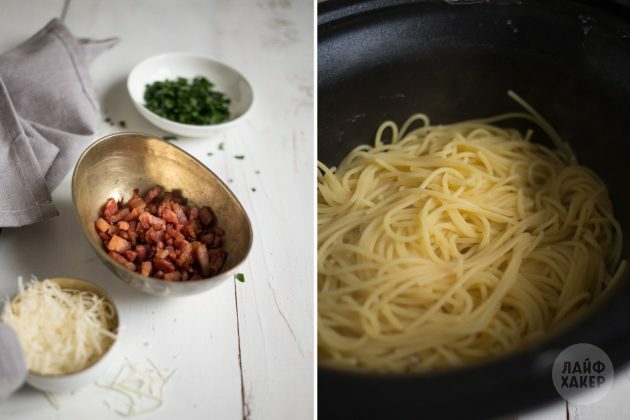 कैसे बनाएं कार्बन पास्ता: सौते बेकन और स्पेगेटी उबालें