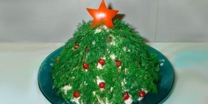 आलूबुखारा "क्रिसमस का पेड़" के साथ एक सलाद: क्रिसमस व्यंजनों की व्यंजनों